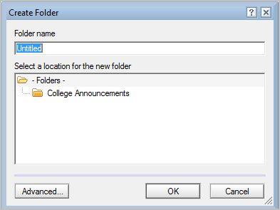 Type the name for the folder, select Folders and click OK. The newly created folder will be displayed under the Folder section within the Navigation Pane.