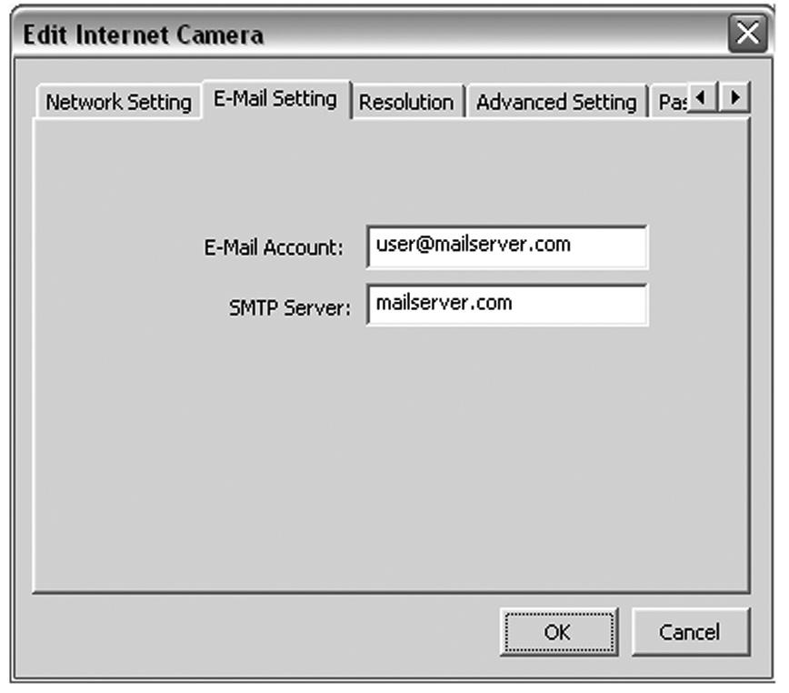 E-MAIL SETTING E-mail Account SMTP Server This Camera supports Snap Shot function.