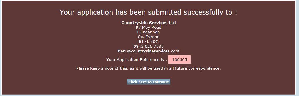 32. New Application Confirmation of Application Submission After submitting your application as shown on the previous page you will be taken to the screen shown below.