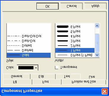 Line tab The Line tab sets the color, line style and line width for an optional border line around