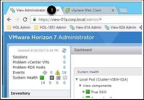 Go back to Horizon View Administrator Go back on the tab