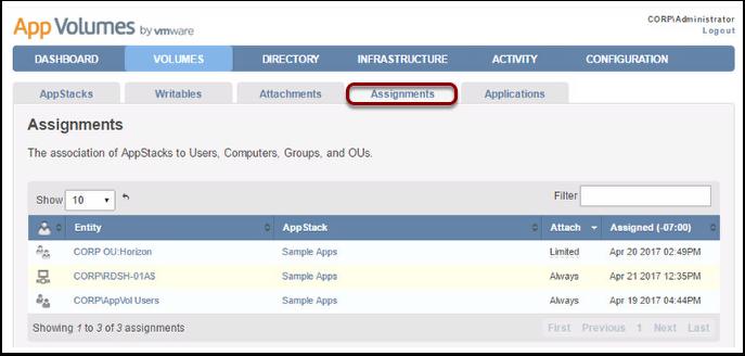 AppStack Assignments To see what the assignments are for the Sample Apps AppStack you can click