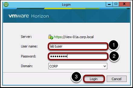 Log in as lab1user 1. Log in as lab1user 2. Enter password VMware1! 3.