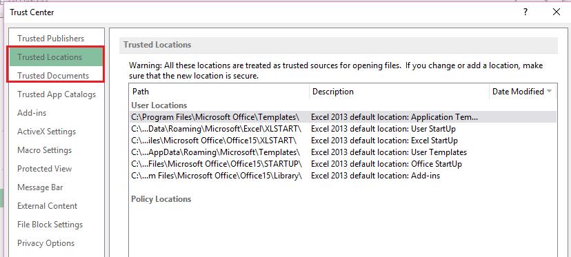 Microsoft Excel Security Setup (required) Users running informxl Analyzer will need to configure Microsoft Excel s security settings to allow the execution of macros and external data content.