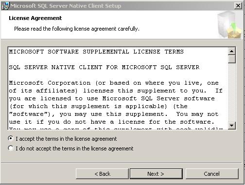 Installing the Microsoft SQL Native Client ODBC driver (required) informxl requires the installation of the Microsoft SQL Native Client (recommended), SQL Server Native Client 10.