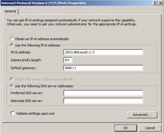 Refer to the Addressing Table and enter the IPv6 address, Subnet prefix length, and Default gateway