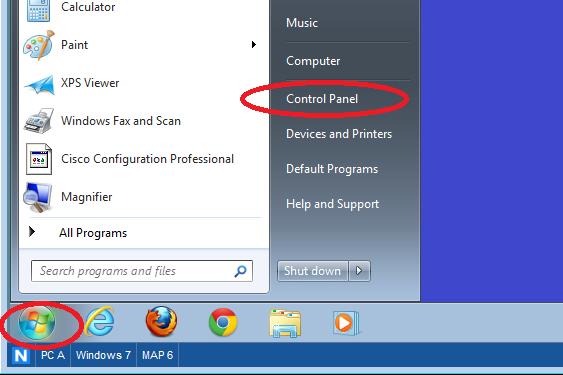 Lab - Building a Simple Network Part 2: Configure PC Hosts Step 1: Configure static IP address information on the PCs. a. Click the Windows Start icon and then select Control Panel.
