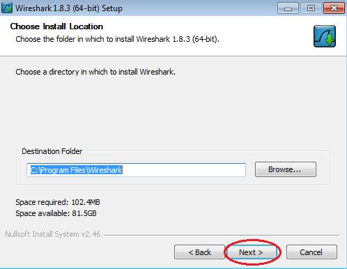 You can change the installation location of Wireshark, but unless you have limited disk