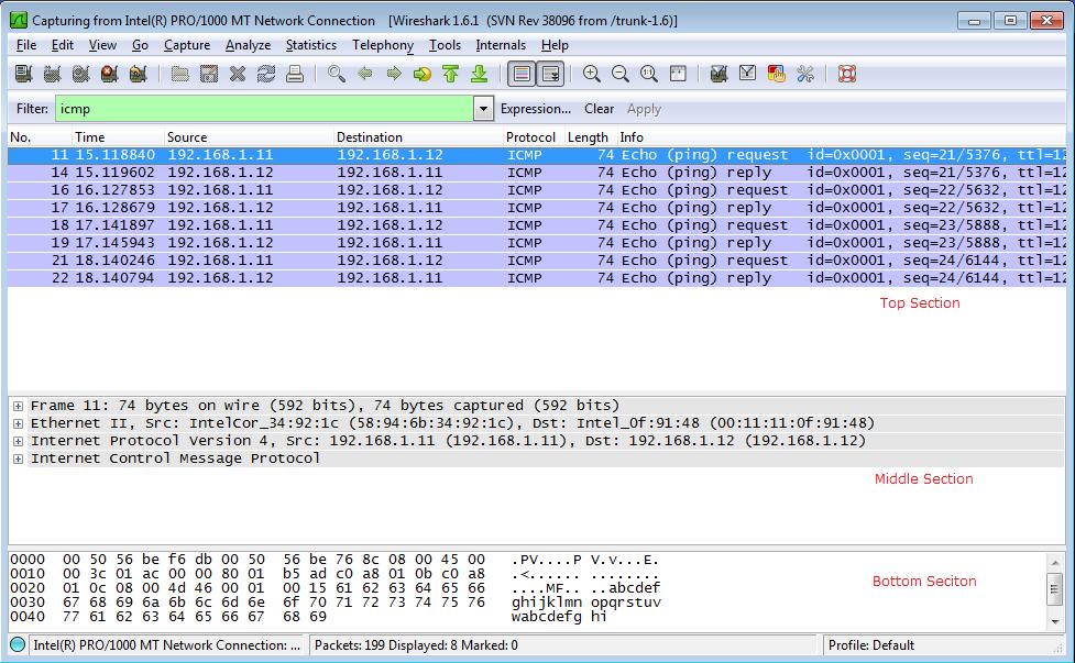 Lab - Using Wireshark to View Network Traffic Step 3: Examine the captured data. In Step 3, examine the data that was generated by the ping requests of your team member s PC.
