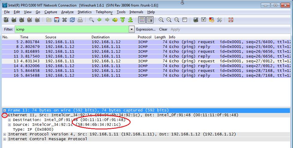 Lab - Using Wireshark to View Network Traffic b. With this PDU frame still selected in the top section, navigate to the middle section.
