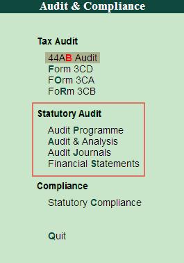 The Audit & Compliance menu in the Gateway of Tally screen is displayed. Figure 2.