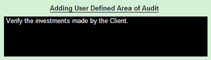 3. Click User Defined Area of Audit and press Enter The Adding User Defined Area of Audit window in the Adding User Defined Area of