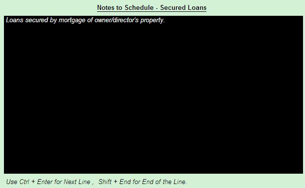 The Notes to Schedule window for the selected account head in the Notes to Schedule VI screen is displayed. Figure 236.