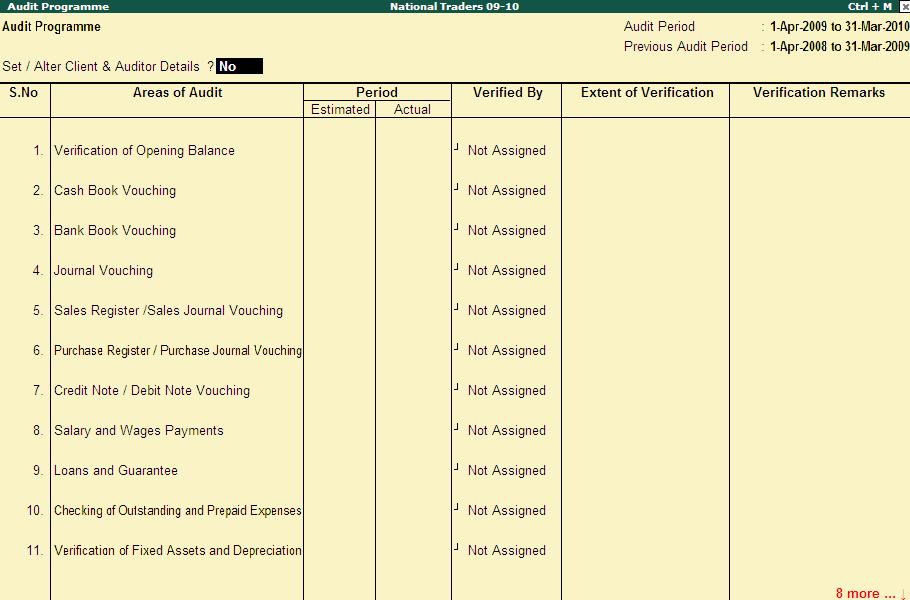 The Audit Programme screen after copying from another Company is displayed.