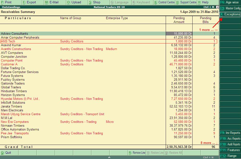 Outstandings You can examine the outstandings both in the area of receivables and payables. 1.