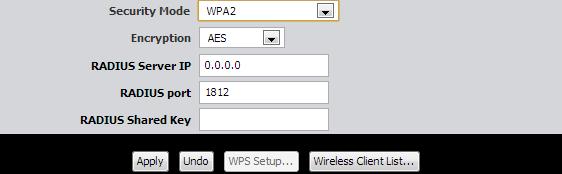 Selecting WPA, WPA / WPA2, or WPA2: If selecting WPA, WPA / WPA2, or WPA2 (Wi-Fi Protected Access Extensible Authentication Protocol) please review the settings to configure and click Apply to save