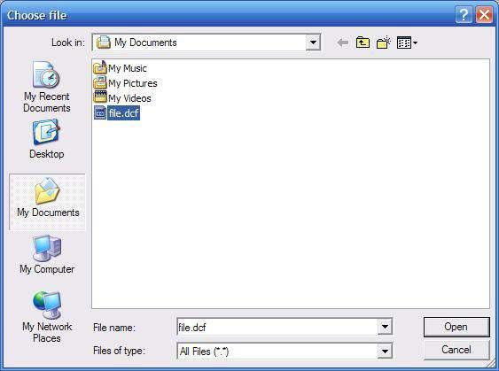 Using the Coniguration Menu Tools > Cfg File > Choose file When you click Browse in the