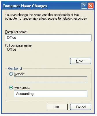 Networking Basics In this window, enter the Computer name. Select Workgroup and enter the name of the Workgroup.
