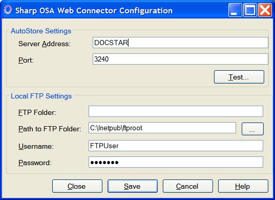 Sharp OSA Web Connector Run All Programs->NSI->Sharp OSA Web Connector->Sharp OSA Web Connector Configuration to complete the following settings.
