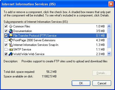 Of the various components within IIS, you need (at least) Common Files, File Transport Protocol (FTP) Service, Internet