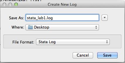log and that you name stata_lab1 Tip After you select File Format: Stata