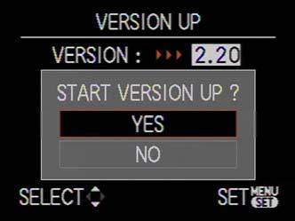 3 The initial setup of the firmware updating process> If a newer version or the same version of the firmware has already been installed, the initial setup screen (Fig. 3) will not be displayed.