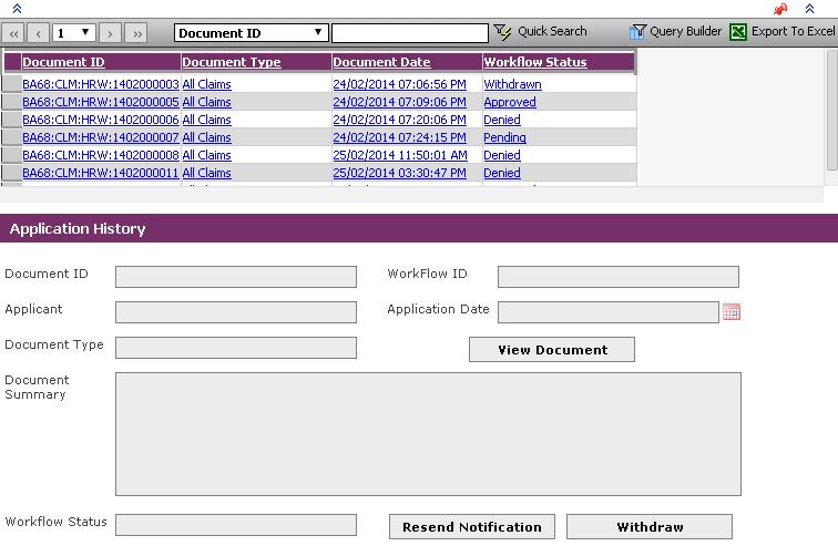 7 Inbox 7.1 Application History This module allows the user to view his submitted application records status and their details.