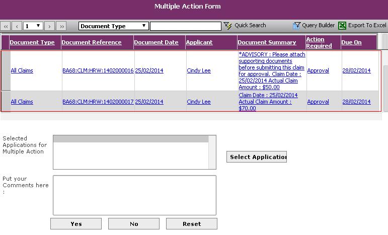 7.3 Multiple Approval for Action This module allows the user to approve/deny the multiple application records.