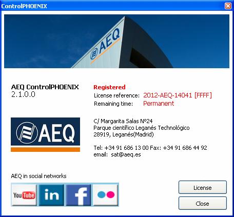 5.1.9.6. About. This option shows information about the application version, as well as the AEQ contact data.