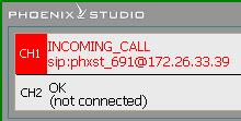 When you press the green Call button, the receiving codec will show the INCOMING CALL message in its corresponding channel control window, as well as the call origin (in the codec that calls the