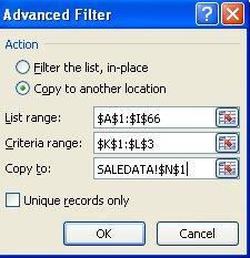 In the Copy to: box, type or select, the first cell in which the filtered range is to commence.
