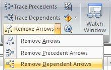 Tracer arrows are removed one level at a time for both dependency and precedents, unless you use the Remove Arrows button which will remove all arrows. 1.