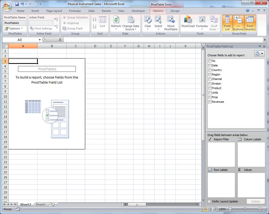 Pivot Tables The Options and Design tabs appear under the