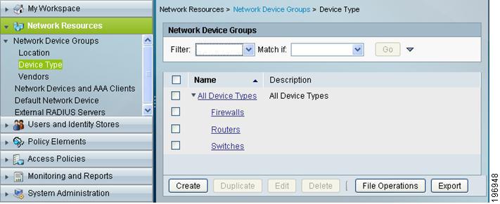 Chapter 2 ACS 5.4 Configuration ACS 5.4 addresses this device group proliferation issue by providing network device group hierarchies. There can be multiple hierarchies representing different groups.