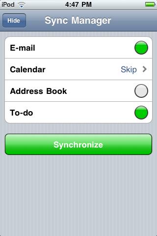 Introduction : Synchronization overview Synchronization manager When you tap Synchronize following: from the Desktop, DME shows a screen such as the This is the