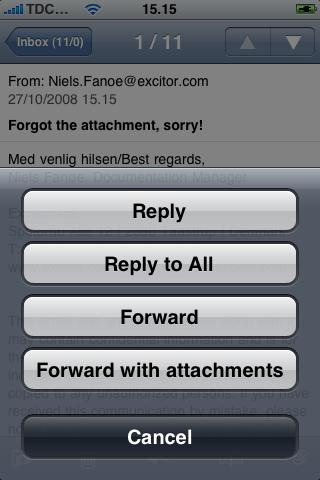 Using DME for ios devices : E-mail Furthermore, if you are interrupted when writing an e-mail, for instance if you receive a call, the e-mail is automatically saved as a draft.