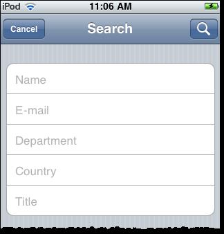 Using DME for ios devices : Search Global address book The Global address book is the address book that you share with other users on the collaboration system.