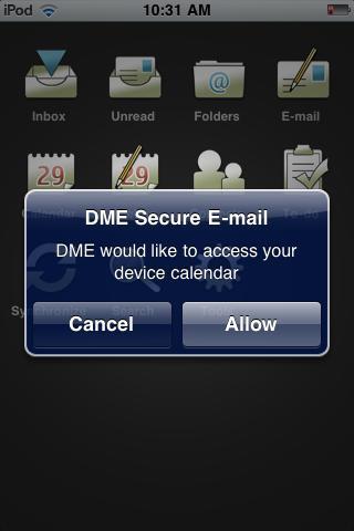 Using DME for ios devices : Calendar Switching from Secure mode to Open/Mixed mode If you manually (through Tools > Settings > Calendar) switch away from Secure mode, the DME client will ask for