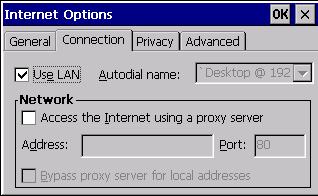 Overview QuickPanel View/Control Software To configure a LAN connection 1. Start Pocket Internet Explorer. 2. From the Tools menu, choose Options. TheInternet Options dialog box appears. 3.
