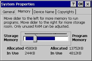 Detailed Operation Memory The System Properties dialog box appears. 2. On the Memory tab, drag the slider to divide the DRAM into Storage and Program memory.