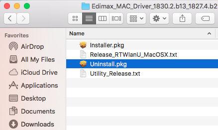 How to uninstall Edimax wireless software Fig. 1 Open the EW-7833UAC_Mac driver file. Fig. 2 Run the Uninstall package.