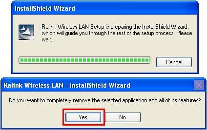B. Click Yes if you want to remove Wireless LAN USB