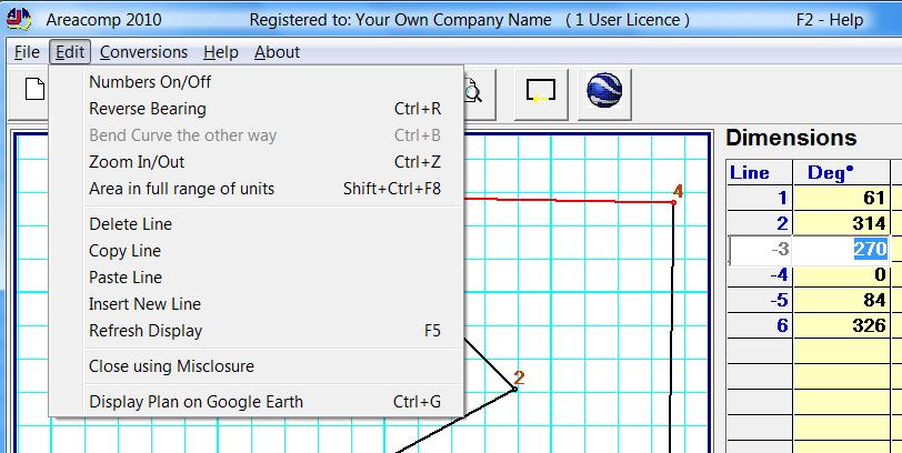 Plan Editing Options. When entering your data you have several options for easily making it match what you see on your plan. Areacomp 2010 Edit Menu Options.