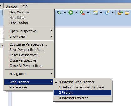 Figure 20 Select an external browser Step 2 In the Project Explorer select your project, right click and then select Run As->Run on Server