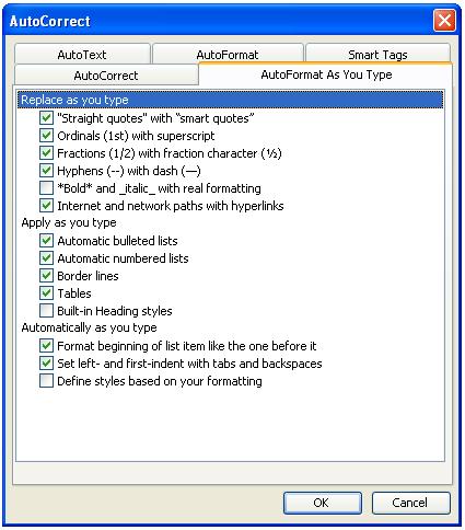 Figure 34 Exceptions Dialog Box Figure 35 AutoFormat as You Type AUTOTEXT AutoText allows the user to insert frequently used text and graphics using a keyword called the AutoText entry name.