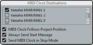 5 Set the MIDI clock so that it is transmitted from Cubase to the MX49/MX61.
