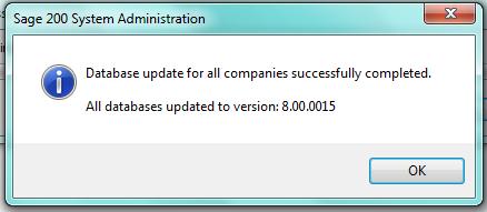 Updating the Sage 200 Companies at a later point in time As this operation may take some time to complete, you may not wish to perform the update immediately,