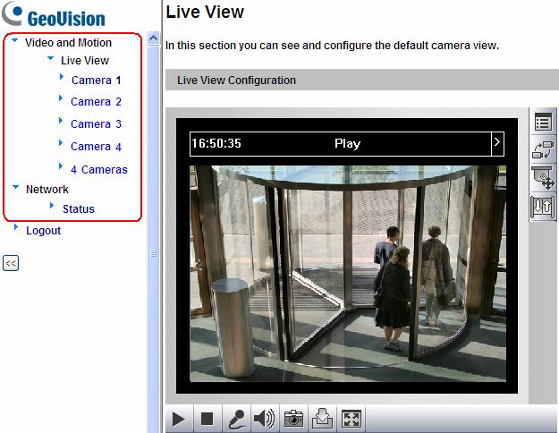 3 Accessing the GV-Video Server 3.2 Functions Featured on the Main Page This section introduces the features of the Live View window and Network Status on the main page.