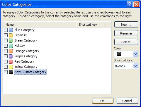 Create a custom category in Outlook 2000/2003 Figure 5.19. Categorys in Outlook 2007 Figure 5.20. Add category in Outlook 2007 5.