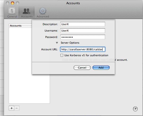 Mac OS X ical Client Figure 7.2. Account details 4.